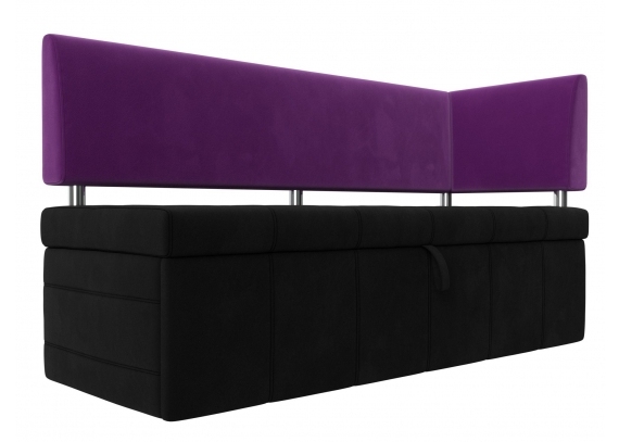 Кухонный прямой диван Стоун с углом правый Микровельвет Черный\Фиолетовый