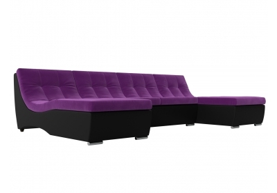 П-образный модульный диван Монреаль Микровельвет\Экокожа Фиолетовый\Черный