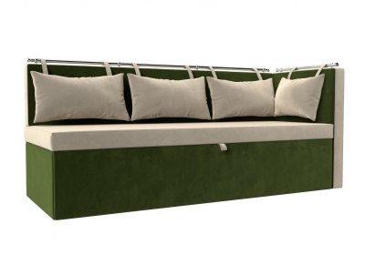 Кухонный диван Метро с углом справа Микровельвет Бежевый\Зеленый