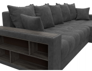 Диван угловой с декором и полкой Лига-050 НПБ Велюр BRUT 16 Темно-серый