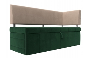 Кухонный прямой диван Стоун с углом правый Велюр Зеленый\Бежевый