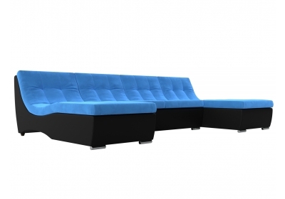П-образный модульный диван Монреаль Велюр\Экокожа Голубой\Черный