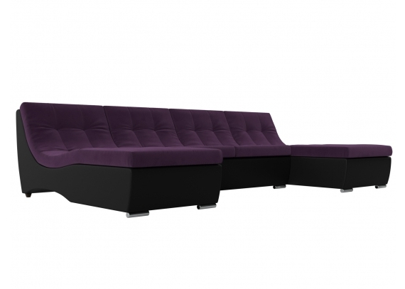 П-образный модульный диван Монреаль Велюр\Экокожа Фиолетовый\Черный