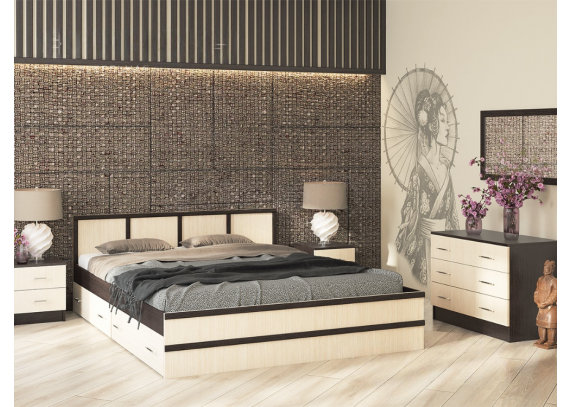Кровать Сакура Баер 1,8м венге/сонома с ящиками
