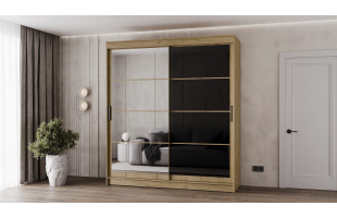 Шкаф-купе Гранд 2,0м Зеркало/Лакобель черная Дуб вотан