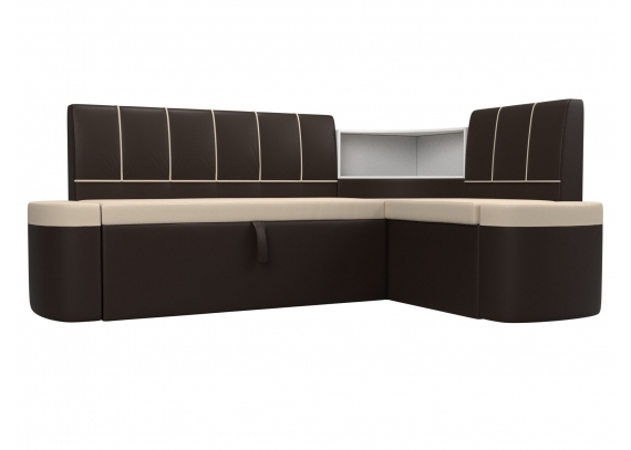 Кухонный угловой диван Тефида Экокожа бежевый\коричневый