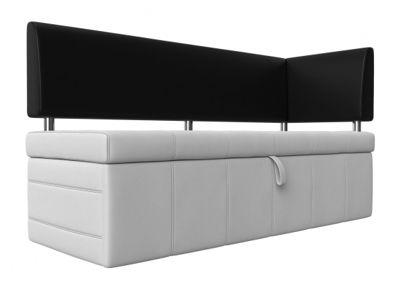 Кухонный прямой диван Стоун с углом правый Экокожа Белый\Черный