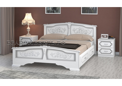 Кровать Елена 1,6 белый жемчуг с 2 выдвижными ящиками