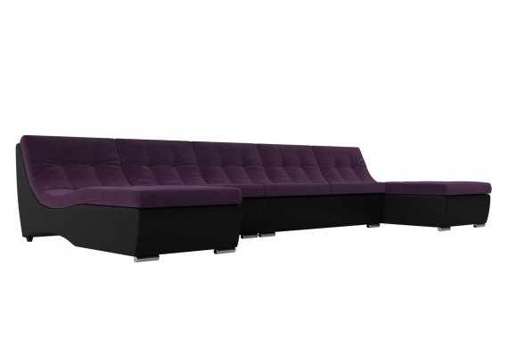 П-образный модульный диван Монреаль Long Велюр\Экокожа Фиолетовый\Черный