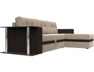 Угловой диван Атланта М Бежевый/Коричневый (Велюр/Экокожа) выставочный образец