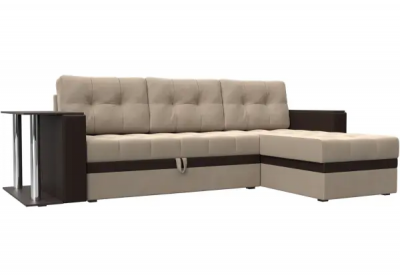 Угловой диван Атланта М Бежевый/Коричневый (Велюр/Экокожа) выставочный образец