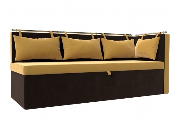 Кухонный диван Метро с углом справа Микровельвет Желтый\коричневый