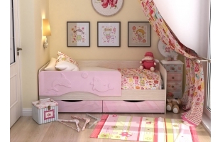 Кровать детская Алиса 1,6м дуб белфорд/розовый металлик