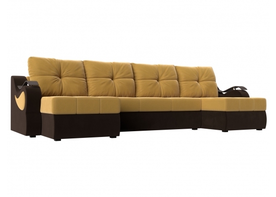 П-образный диван Меркурий Микровельвет Желтый\коричневый