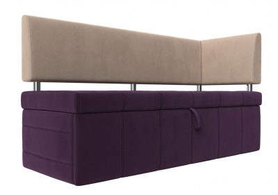 Кухонный прямой диван Стоун с углом правый Велюр Фиолетовый\Бежевый