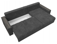 Диван угловой с декором и полкой Лига-050 НПБ Велюр BRUT 16 Темно-серый
