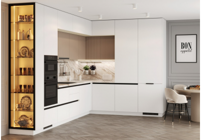 Модульная кухня угловая SKYFREE 3,5*2,4 Белый софт/Латте софт