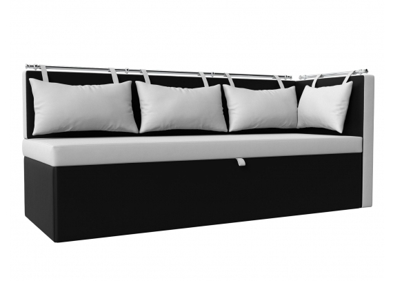 Кухонный диван Метро с углом справа Экокожа Белый\Черный