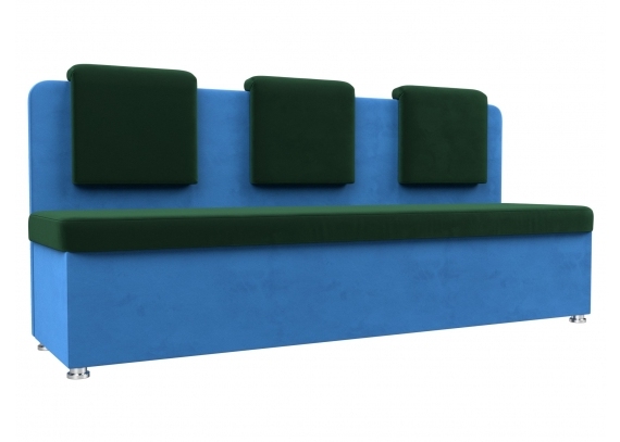 Кухонный прямой диван Маккон 3-х местный Велюр зеленый\Голубой