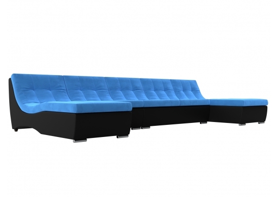 П-образный модульный диван Монреаль Long Велюр\Экокожа голубой\черный