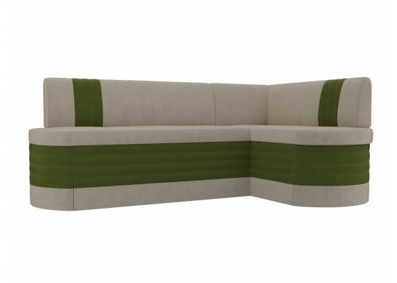 Кухонный угловой диван Токио Микровельвет бежевый\зеленый