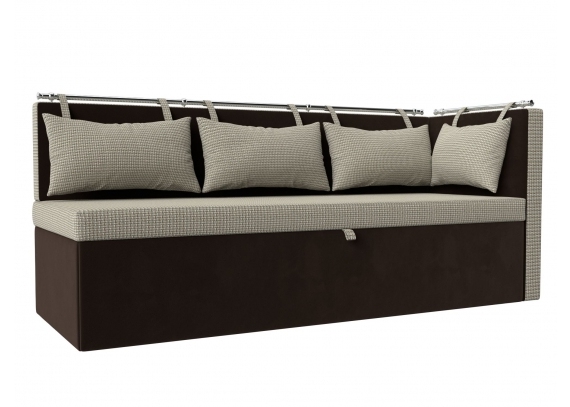 Кухонный диван Метро с углом справа Рогожка\Микровельвет Корфу 02\коричневый