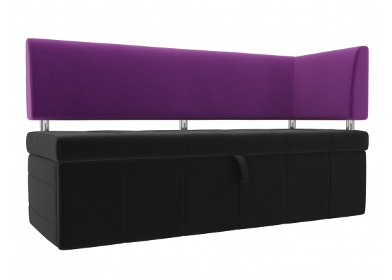 Кухонный прямой диван Стоун с углом Микровельвет черный\фиолетовый