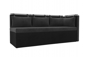 Кухонный диван Метро с углом Велюр Серый\черный