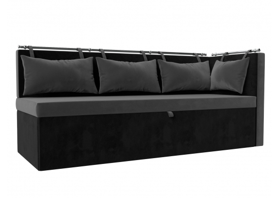 Кухонный диван Метро с углом справа Велюр Серый\Черный