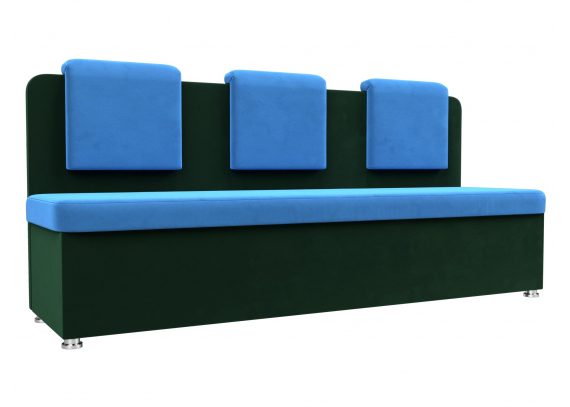 Кухонный прямой диван Маккон 3-х местный Велюр Голубой\Зеленый