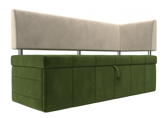 Кухонный прямой диван Стоун с углом правый Микровельвет Зеленый\Бежевый