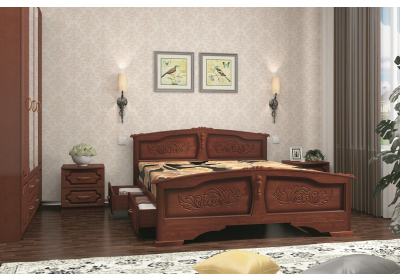 Кровать Елена 0,8м орех с выдвижными ящиками