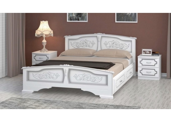 Кровать Елена 1,4 белый жемчуг с 2 выдвижными ящиками
