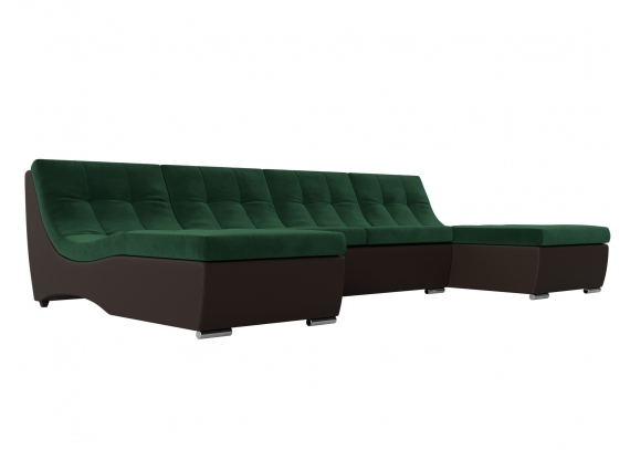 П-образный модульный диван Монреаль Велюр\Экокожа зеленый\коричневый