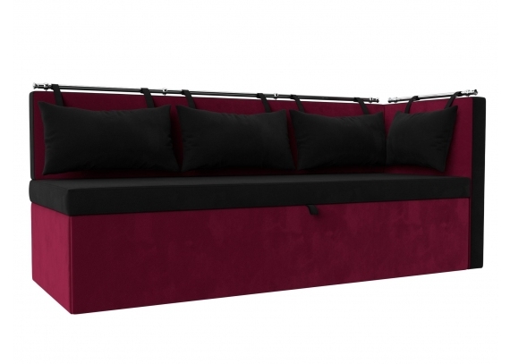 Кухонный диван Метро с углом справа Микровельвет Черный\Бордовый