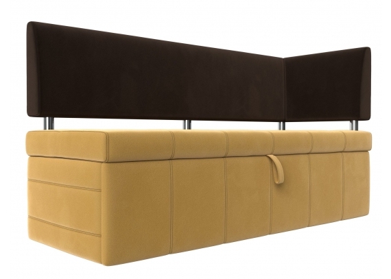Кухонный прямой диван Стоун с углом правый Микровельвет Желтый\коричневый