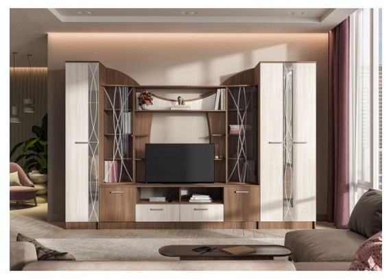 Модульная гостиная Ольбия Ясень шимо темный/Ясень шимо светлый ( шкаф/пенал)