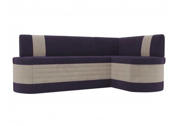 Кухонный угловой диван Токио Велюр фиолетовый\бежевый