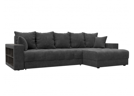 Диван угловой с декором и полкой Лига-050 НПБ Велюр BRUT 16 Темно-серый