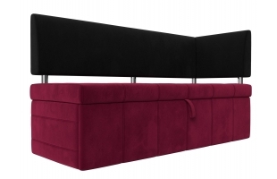 Кухонный прямой диван Стоун с углом правый Микровельвет Бордовый\Черный