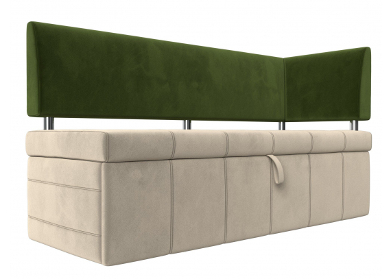 Кухонный прямой диван Стоун с углом правый Микровельвет Бежевый\Зеленый