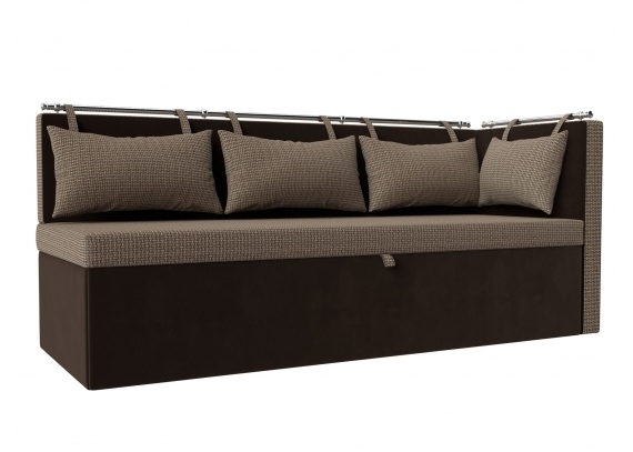 Кухонный диван Метро с углом справа Рогожка\Микровельвет Корфу 03\коричневый