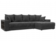 Диван угловой с декором и полкой Лига-050 НПБ Велюр BRUT 16 Темно-серый