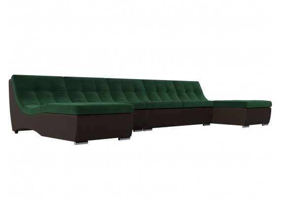 П-образный модульный диван Монреаль Long Велюр\Экокожа зеленый\коричневый