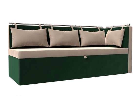 Кухонный диван Метро с углом справа Велюр Бежевый\Зеленый