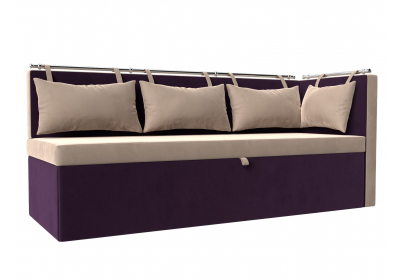 Кухонный диван Метро с углом справа Велюр Бежевый\Фиолетовый