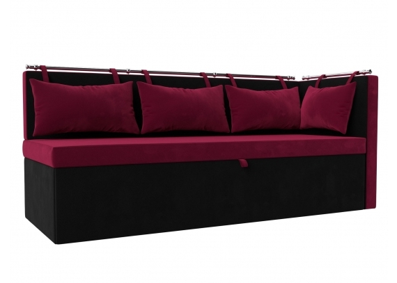 Кухонный диван Метро с углом справа Микровельвет Бордовый\Черный