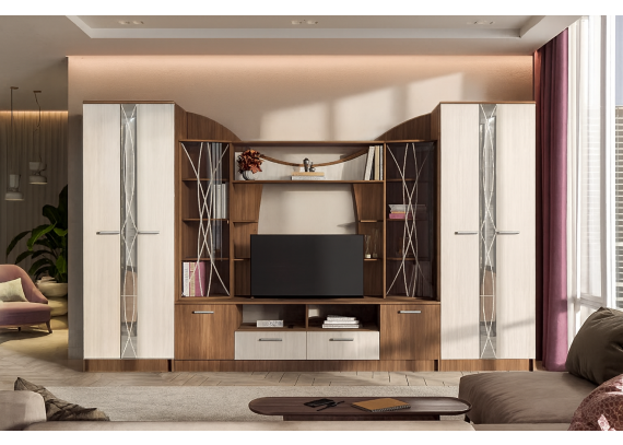 Модульная гостиная Ольбия Ясень шимо темный/Ясень шимо светлый ( 2 шкафа ) 