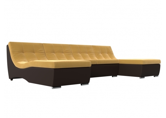 П-образный модульный диван Монреаль Микровельвет\Экокожа Желтый\коричневый