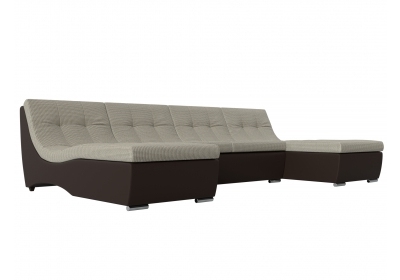 П-образный модульный диван Монреаль Рогожка\Экокожа Корфу 02\коричневый